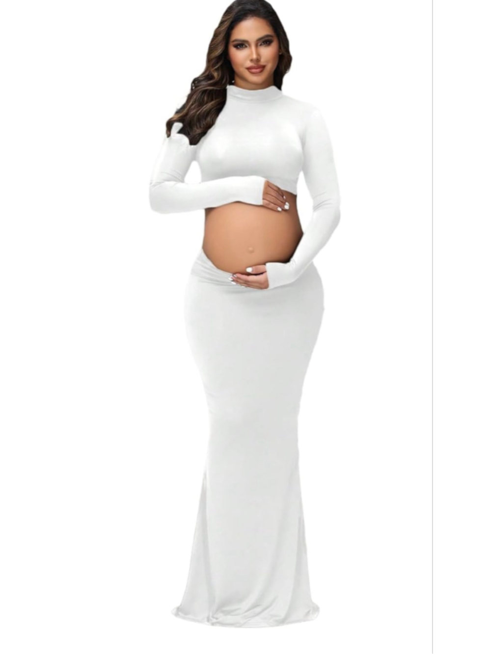 NEW 2 Pc Maternity Outfit Mock Neck Long Sleeves Top Mermaid Skirt Photo Shoot S